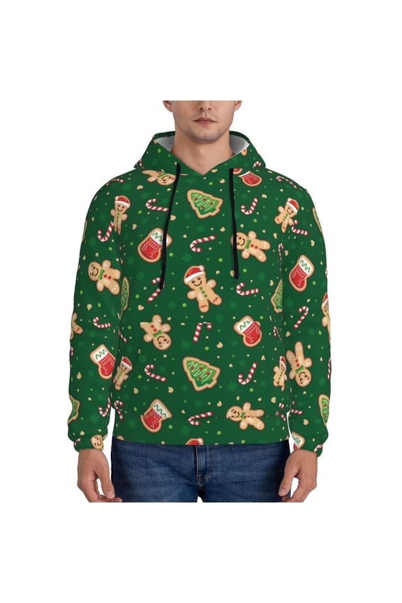 green Christmas Element Pattern Men's Adult Pullover Hoodie,Hooded Sweatshirt-Medium
