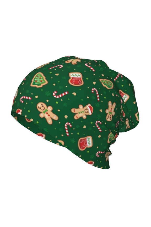 green Christmas Element Print Beanie Hat Toddler Girls Boys, Baby Hats Winter Warm Knitted Thermal, Kids Winter Caps