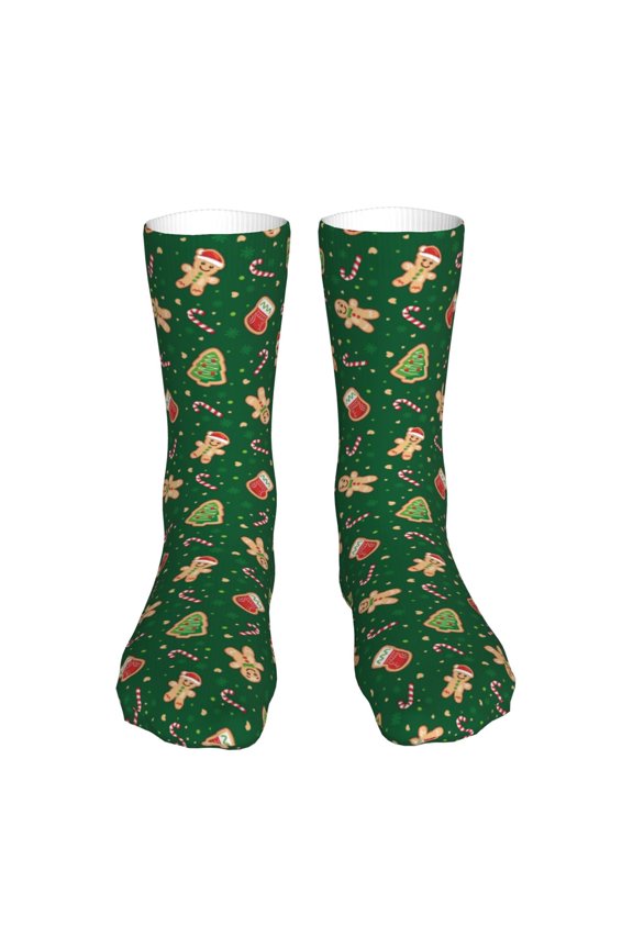 green Christmas Element Print Fashion No Heel Casual Crew Socks Cushioned Breathable for Men Women - Moisture wicking,Not easy to fade Suitable for daily