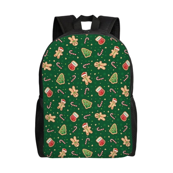 Xecao green Christmas Element Print School Backpack with Laptop Compartment Small Travel Laptop Backpack for Women Men Waterproof College Backpack Simple School Bag