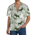thumbnail image 1 of Xecao green plaid Moose tree Men's Casual Short-sleeved Shirt, a button-up collared shirt with a pocket-Medium, 1 of 5