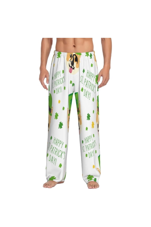happy dog. St. Patricks Day Men's Straight Lounge Pajama Pants - The Ultimate in Comfortable Sleepwear-X-Large