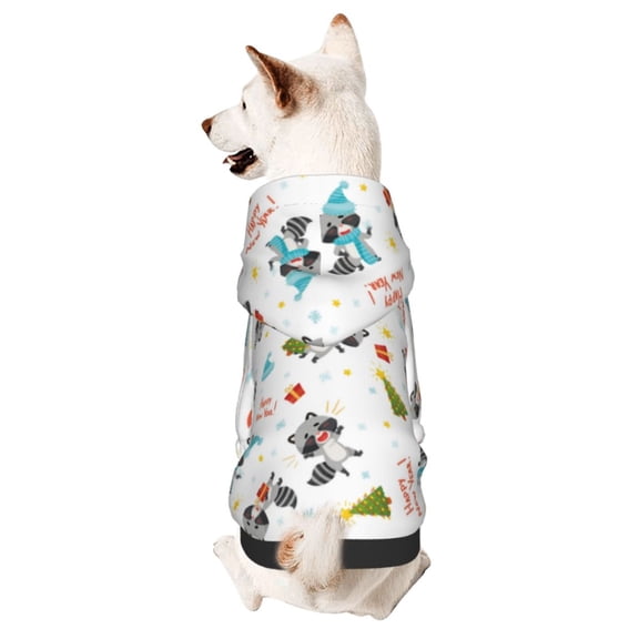 Xecao happy new year Raccoon Pattern Sweatshirts Winter Pet Dog Hoodie Puppy Coat Dog Sweaters Dog Clothes with Hat Dog Clothes Costume Outfit,Small Pets Wear-Small