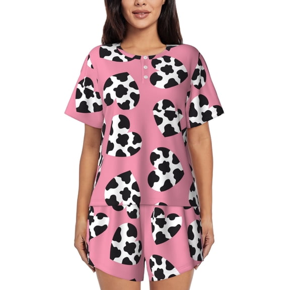 Xecao heart with cow Print Swimsuit for Women, Summer-Ready, Sporty Style, Quick-Dry Fabric, Available in Many Sizes & Colors-4X-Large