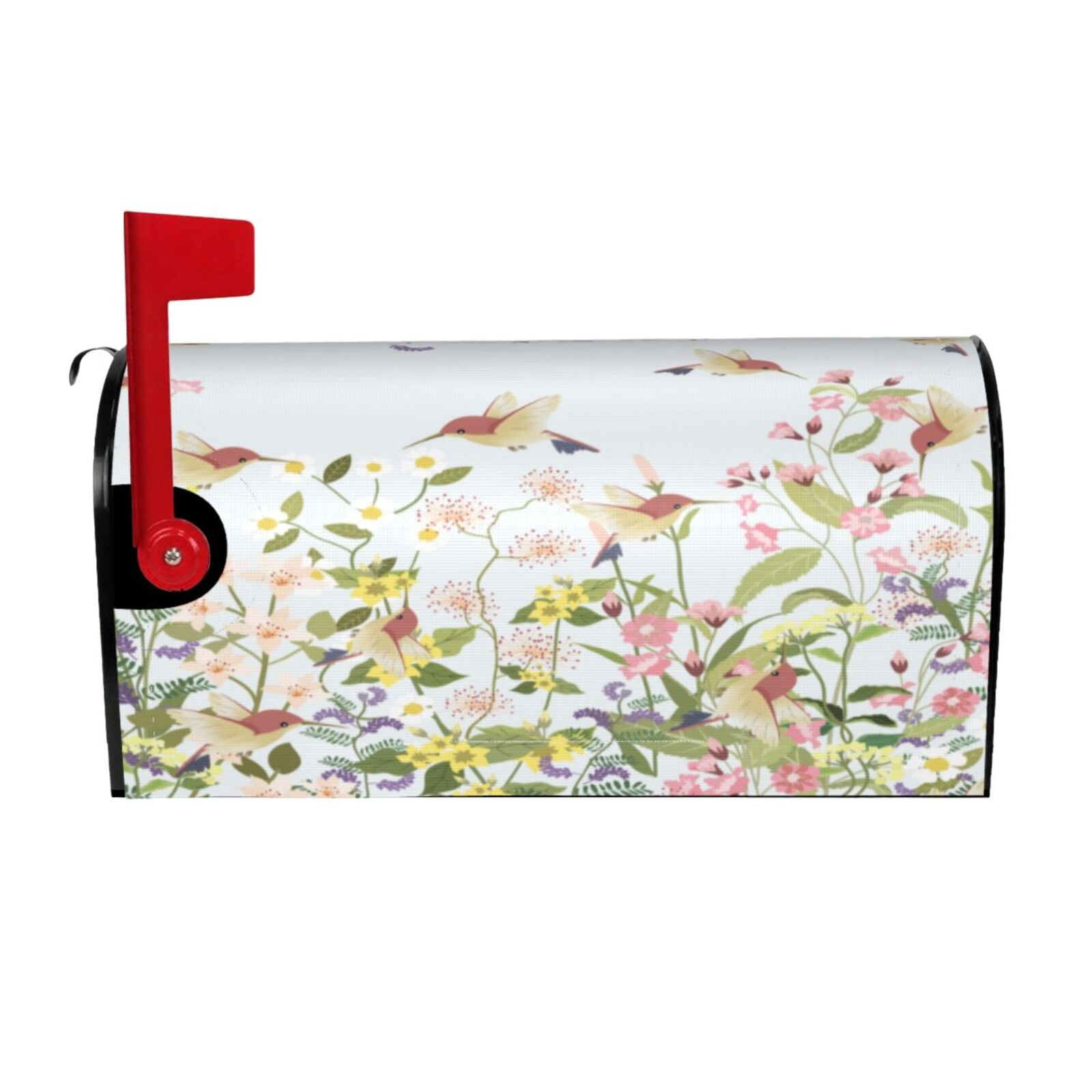 Xecao hummingbird in floral for Mailbox Cover with Magnetic Strips, Waterproof and Sunscreen, Adds a Decorative Touch to Your Garden Yard-25.5x21 in