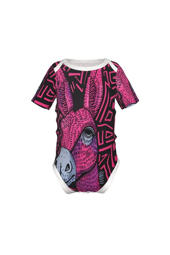 ink Donkey Pop Art Pattern Baby Climbing Bodysuit Short Sleeve Onesie Unisex 0-12 Months Baby Shirt Newborn Outfits Crotch snap design-9M
