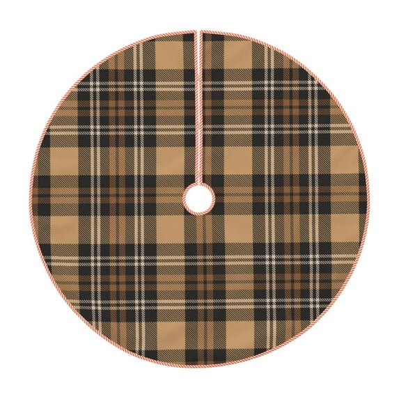 Xecao khaki coffee plaid Pattern Christmas Tree Skirt Round Xmas Tree Mat Base Cover for Holiday Home Decorations-36"