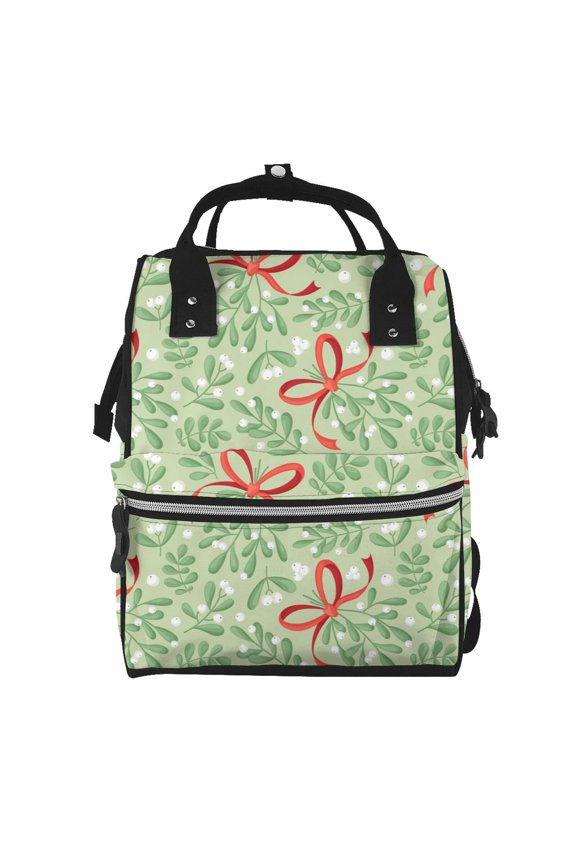 leaves bows Print Large Capacity Nappy Bag Is a Multi-Functional Waterproof Travel Backpack, Perfect as a Nursing Bag or Mummy Backpack for Women