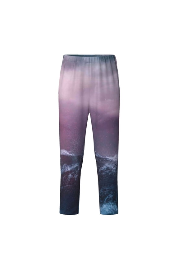 lighthouse Waves Torrential Rain Print Teenagers' Pajama Pants Long Sleep Pants Soft Elastic Waist Pajama Bottoms Elastic waist with 2 Pockets 5-16 Years-Large