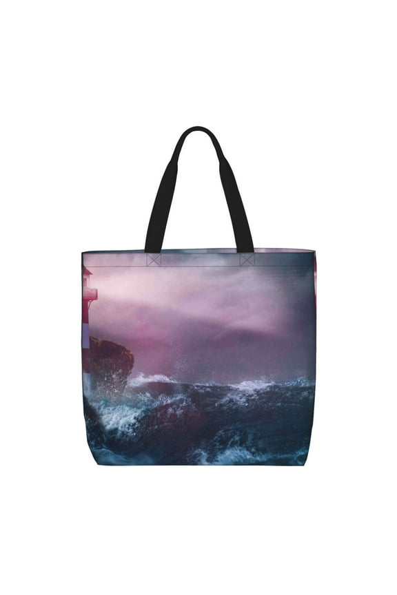 lighthouse Waves Torrential Rain for Tote Bag: spacious with inner pockets, ideal for work, shopping, or travel.