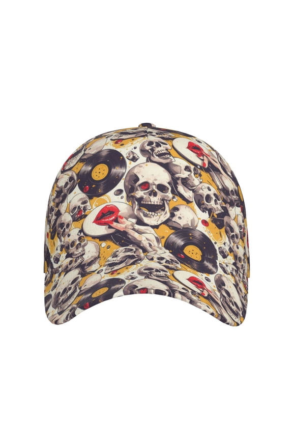 lips record rock Skull for Baseball Cap: Unisex, crafted from classic polyester twill fabric, featuring a soft unconstructed design
