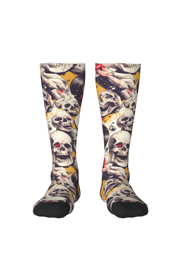 lips record rock Skull print thigh-high socks, crafted for both men and women with a stretchy, high-opaque design perfect for daily wear