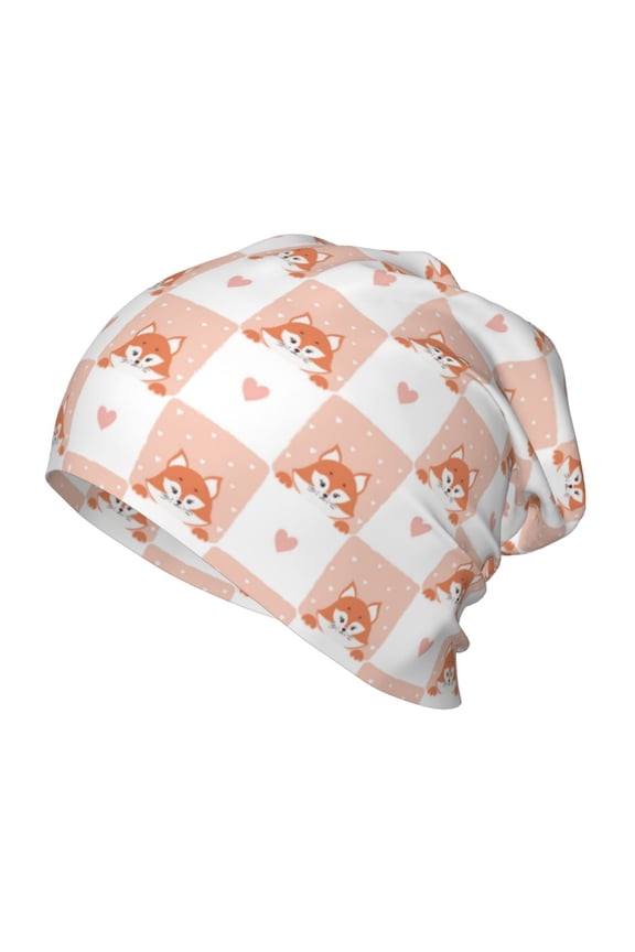 love plaid fox Print Beanie Hat Toddler Girls Boys, Baby Hats Winter Warm Knitted Thermal, Kids Winter Caps