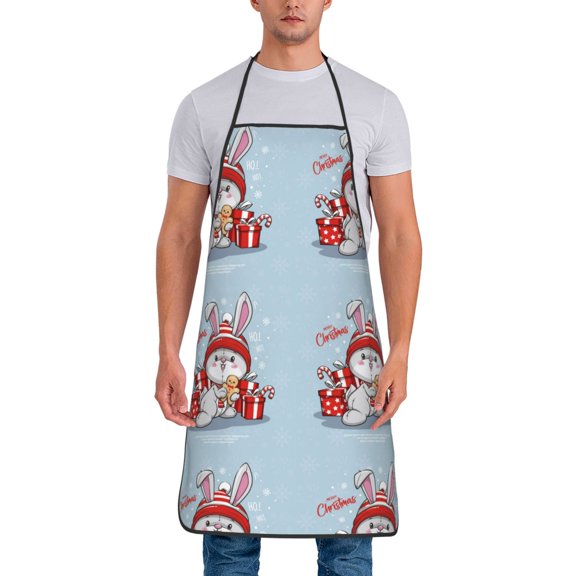 Xecao merry Christmas rabbit Print Funny BBQ Chef Aprons for Men Women,Adjustable Kitchen Cooking Aprons with Pocket Waterproof Oil Proof No Pilling Fading