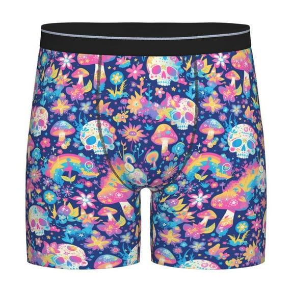 Xecao mushroom Skull rainbow color Print Boxer Briefs for Men's Stretch Moisture-Wicking Underwear, Mid-Rise Classics breathable fabric