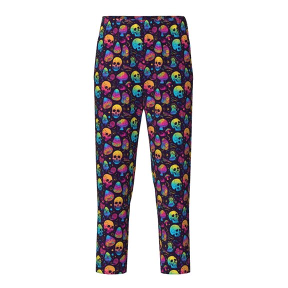 Xecao mushroom color Skull Print Teenagers' Pajama Pants Long Sleep Pants Soft Elastic Waist Pajama Bottoms Elastic waist with 2 Pockets 5-16 Years-XS(5-6)