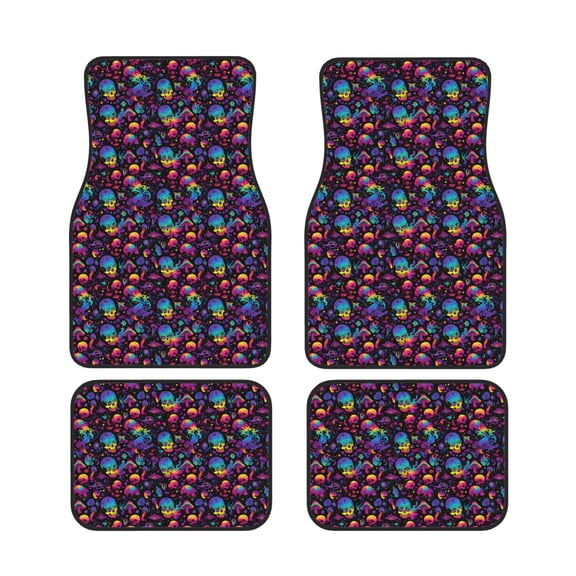 Xecao mushroom colorful Skull Print Car Foot Mat Set of 4 Pieces Neoprene All-Weather Dust-Proof Stain-resistantCar Interior Decorative mats Non-Slip Mats