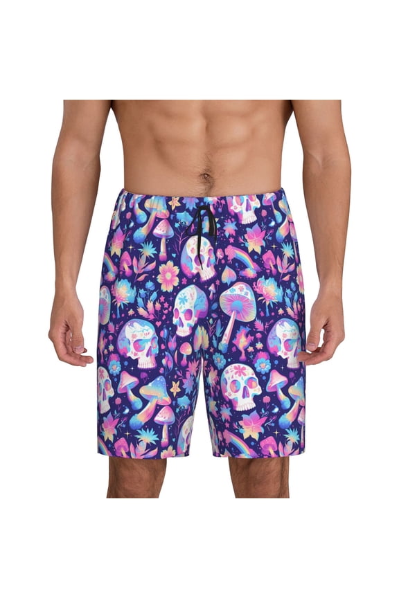 Xecao mushroom rainbow Skull cartoon Print Men's Sleepwear Shorts Pajama Bottom Lounge Short nightwear with Convenient Pockets for Relaxed Home Wear-Medium