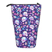 Xecao mushroom rainbow Skull cartoon Print Telescopic Pencil Bag Pen Holder Pop Up Stationery Case Stand-up Retractable Transformer Bag Standing Organizer