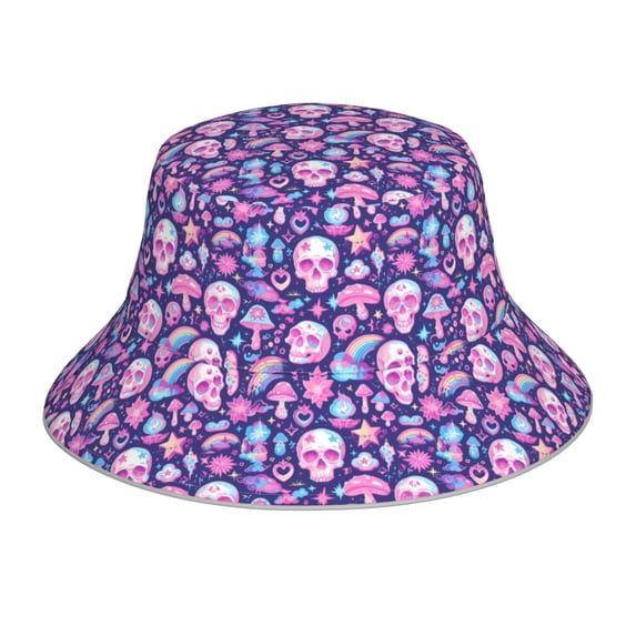 Xecao mushroom rainbow color Skull Print Men and Women Night Reflective Hat Runner Cap Visor Bucket Hat Boonie Cap