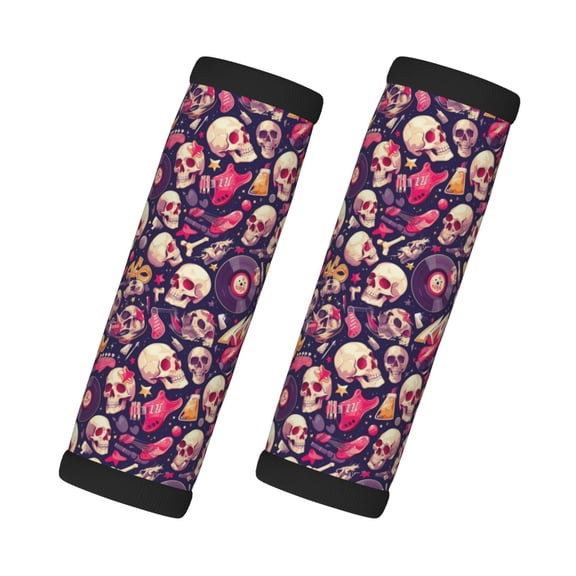 Xecao music Skull record Guitar Print 2 Pack Luggage Handles Wrap Grips Identifiers Bright Luggage Markers, Unique Travel Essentials,Bright Luggage Markers