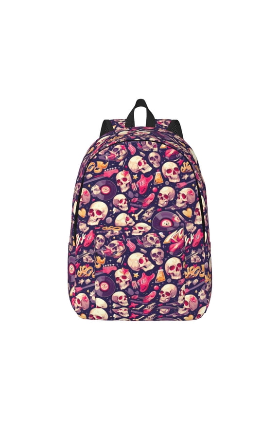 music Skull record Guitar for Canvas College Laptop Backpack, Durable Rucksack Travel Notebook Bag School Backpack Book Bag for Men Women