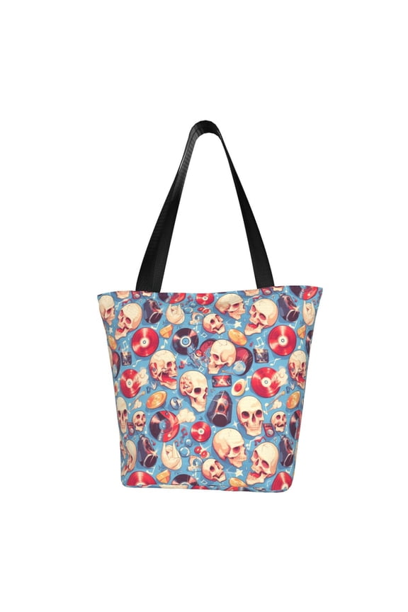 music Skull record Retro for Tote Bag for Women -Tote Shoulder Bag with A Little Pocket Inside, Perfect for Travel and Work.