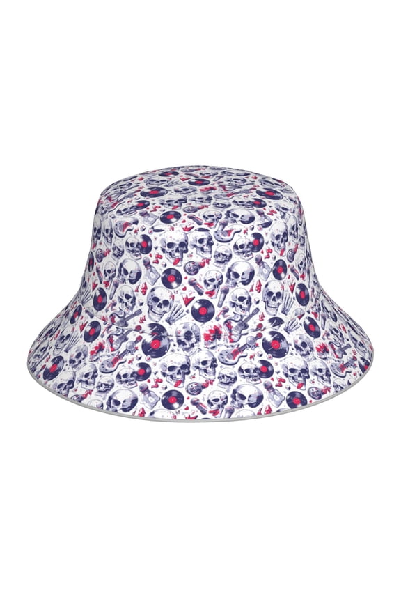 music Skull record mike Print Men and Women Night Reflective Hat Runner Cap Visor Bucket Hat Boonie Cap