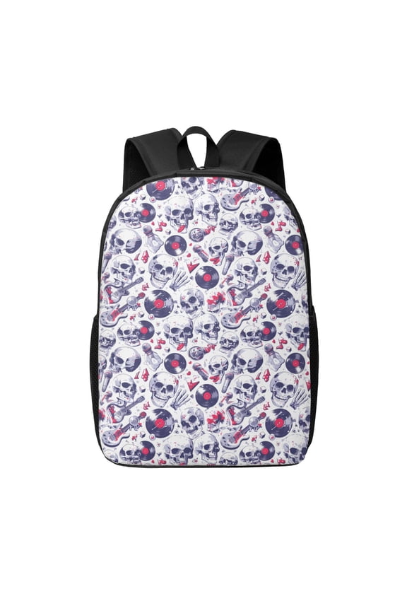 music Skull record mike print Travel Backpack, Large Computer Backpack for Men Women, College School Rucksack Book Bag