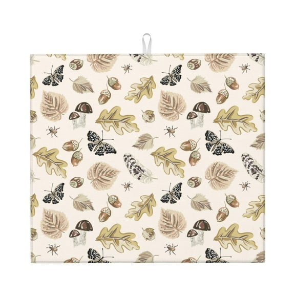 Xecao nuts leaf Butterfly Print Dish Drying Mat for Kitchen Counter,Absorbent Coffee Bar Mat, Dish Drainer Rack Mats,Dining Room Decoration