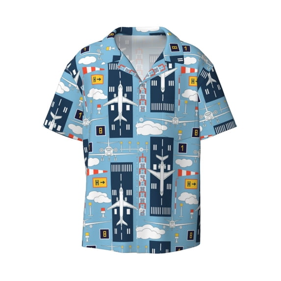 Xecao offers the Airplanes and Aviation Signs for Men's Casual Short-sleeved Shirt, a button-up collared shirt with a pocket, perfect for beach vacations and yacht travel in the Medium size.