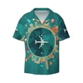 thumbnail image 1 of Xecao offers the Around The Planet for Men's Casual Short-sleeved Shirt, a button-up collared shirt with a pocket, perfect for beach vacations and yacht travel in the 3X-Large size., 1 of 7
