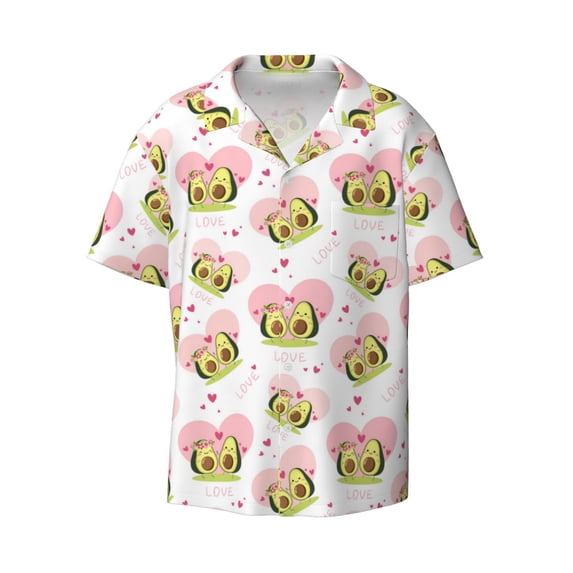 Xecao offers the Avocado Lovers for Men's Casual Short-sleeved Shirt, a button-up collared shirt with a pocket, perfect for beach vacations and yacht travel in the X-Large size.