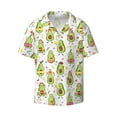 thumbnail image 1 of Xecao offers the Avocado Playing Music for Men's Casual Short-sleeved Shirt, a button-up collared shirt with a pocket, perfect for beach vacations and yacht travel in the Small size., 1 of 7