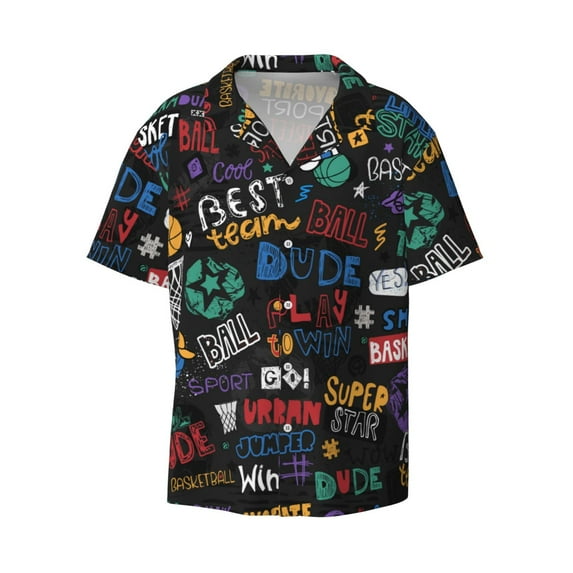 Xecao offers the Basketball for Men's Casual Short-sleeved Shirt, a button-up collared shirt with a pocket, perfect for beach vacations and yacht travel in the Small size.