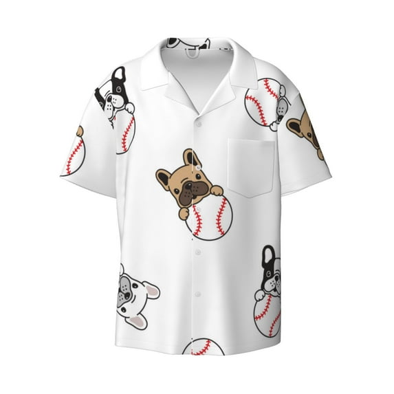 Xecao offers the Bbaseball Dog for Men's Casual Short-sleeved Shirt, a button-up collared shirt with a pocket, perfect for beach vacations and yacht travel in the Large size.