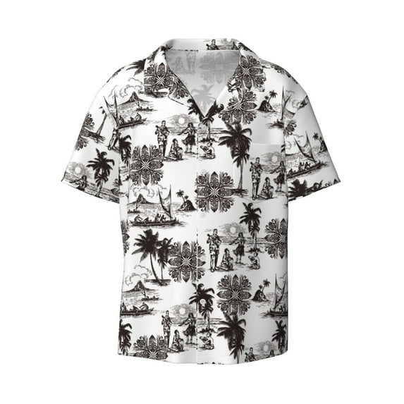 Xecao offers the Beach for Men's Casual Short-sleeved Shirt, a button-up collared shirt with a pocket, perfect for beach vacations and yacht travel in the Medium size.