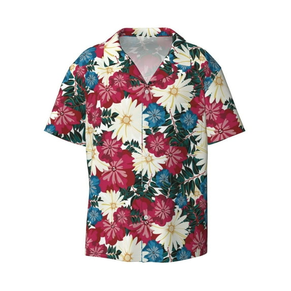 Xecao offers the Beautiful Flower for Men's Casual Short-sleeved Shirt, a button-up collared shirt with a pocket, perfect for beach vacations and yacht travel in the XX-Large size.