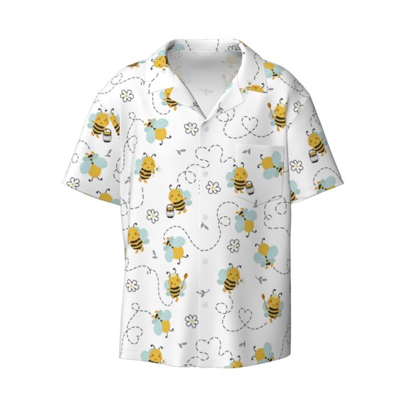 Xecao offers the Bee for Men's Casual Short-sleeved Shirt, a button-up collared shirt with a pocket, perfect for beach vacations and yacht travel in the Small size.