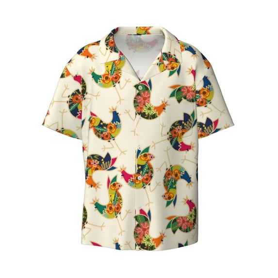 Xecao offers the Boho Chicken for Men's Casual Short-sleeved Shirt, a button-up collared shirt with a pocket, perfect for beach vacations and yacht travel in the 3X-Large size.