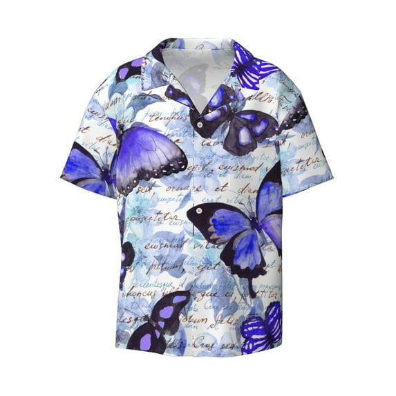 Xecao offers the Butterflies for Men's Casual Short-sleeved Shirt, a button-up collared shirt with a pocket, perfect for beach vacations and yacht travel in the 3X-Large size.