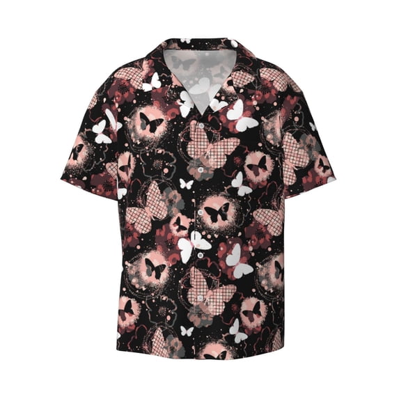 Xecao offers the Butterflies1 for Men's Casual Short-sleeved Shirt, a button-up collared shirt with a pocket, perfect for beach vacations and yacht travel in the Small size.