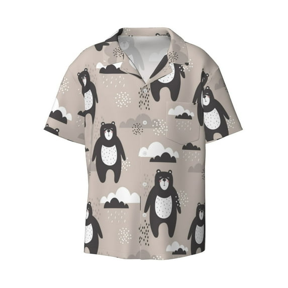 Xecao offers the Cartoon Bear Brown for Men's Casual Short-sleeved Shirt, a button-up collared shirt with a pocket, perfect for beach vacations and yacht travel in the 3X-Large size.