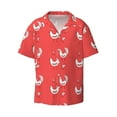thumbnail image 1 of Xecao offers the Cartoon Rooster for Men's Casual Short-sleeved Shirt, a button-up collared shirt with a pocket, perfect for beach vacations and yacht travel in the Small size., 1 of 7