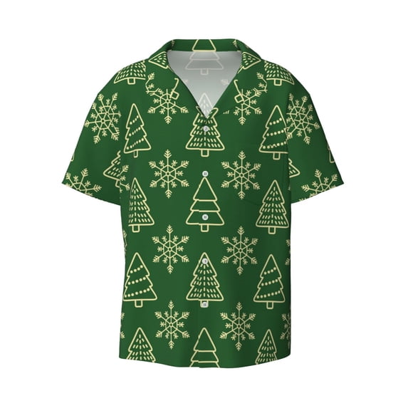Xecao offers the Christmas (2) for Men's Casual Short-sleeved Shirt, a button-up collared shirt with a pocket, perfect for beach vacations and yacht travel in the Medium size.