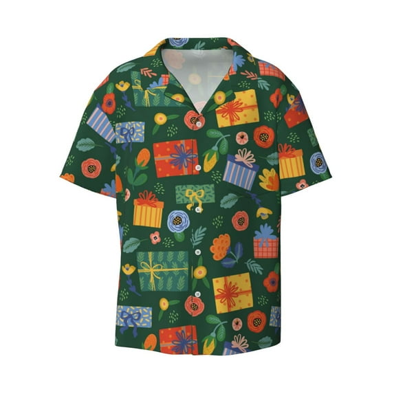 Xecao offers the Christmas Gift for Men's Casual Short-sleeved Shirt, a button-up collared shirt with a pocket, perfect for beach vacations and yacht travel in the Large size.