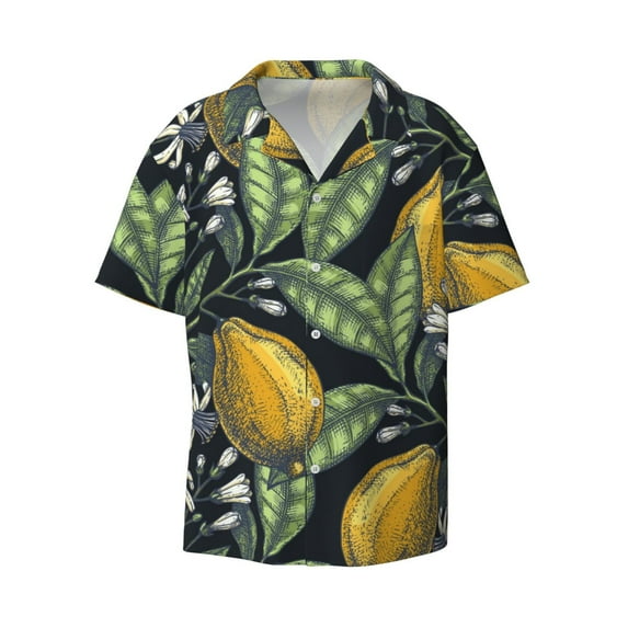 Xecao offers the Citrus Fruits Elegant Lemons for Men's Casual Short-sleeved Shirt, a button-up collared shirt with a pocket, perfect for beach vacations and yacht travel in the Large size.