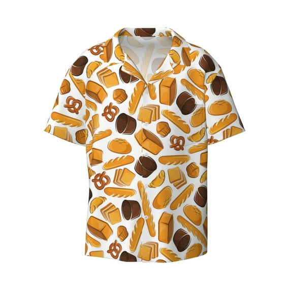 Xecao offers the Coffee Bun Hot Dog for Men's Casual Short-sleeved Shirt, a button-up collared shirt with a pocket, perfect for beach vacations and yacht travel in the Medium size.