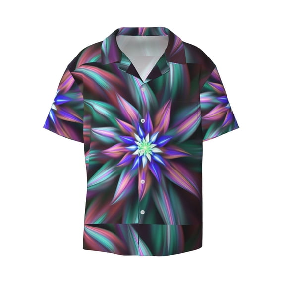 Xecao offers the Colored Abstract for Men's Casual Short-sleeved Shirt, a button-up collared shirt with a pocket, perfect for beach vacations and yacht travel in the Medium size.