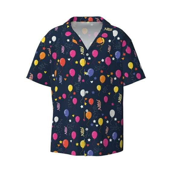 Xecao offers the Colored Balloons for Men's Casual Short-sleeved Shirt, a button-up collared shirt with a pocket, perfect for beach vacations and yacht travel in the 4X-Large size.